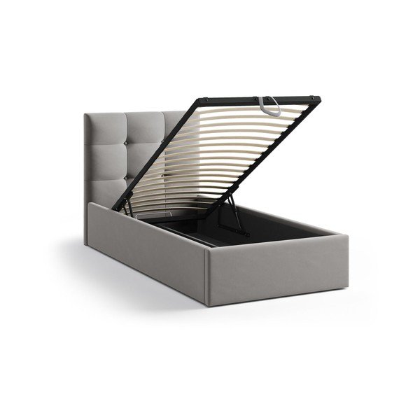 Sivi tapecirani krevet s prostorom za odlaganje s podnicom 90x200 cm Phaedra – Micadoni -image-1