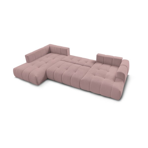 Ružičasta sklopiva/s prostorom za odlaganje kutna garnitura (s lijevim kutom/u obliku slova "U") Fuji – Bobochic Paris-image-4