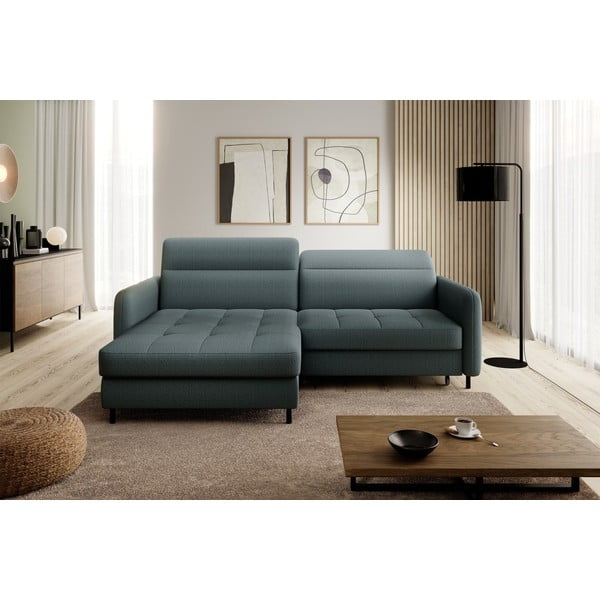 Prljavo zelena baršunasti sklopiva/s prostorom za odlaganje kutna garnitura (s lijevim kutom/s ležaljkom) Gomsi – ELTAP-image-3