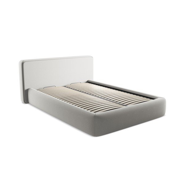 Svijetlo sivi tapecirani bračni krevet s prostorom za odlaganje s podnicom 140x200 cm Kiana – Makamii