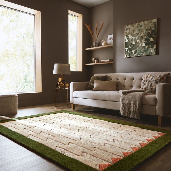 Zeleni/u prirodnoj boji ručno rađen vunen tepih 160x230 cm Apex Border Wool – Flair Rugs-image-1