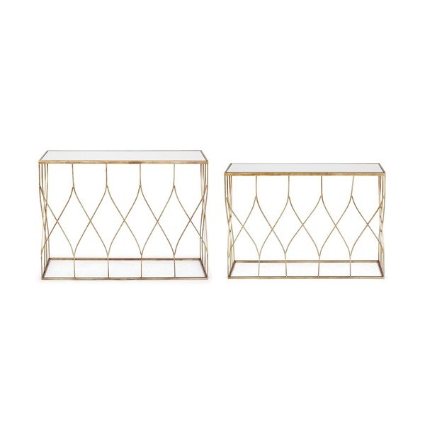 Pomoćni stolovi u setu 2 kom sa staklenom pločom stola u zlatnoj boji 33x104 cm Elenor – Bizzotto-image-4