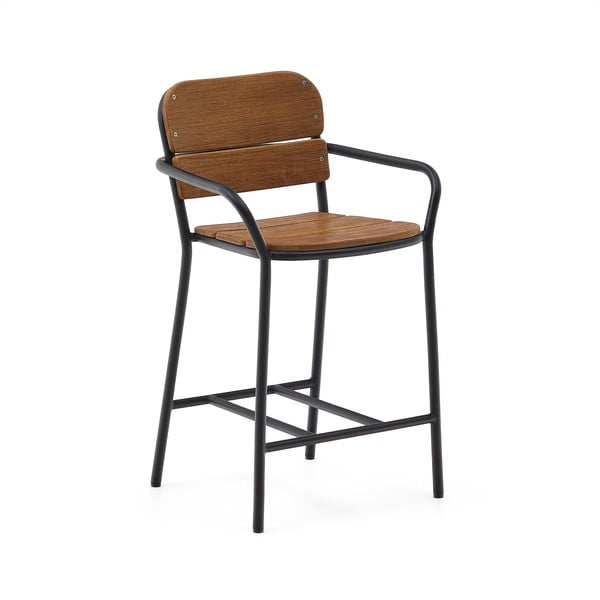 Crna/smeđa metalna vrtna barska stolica Algueret – Kave Home
