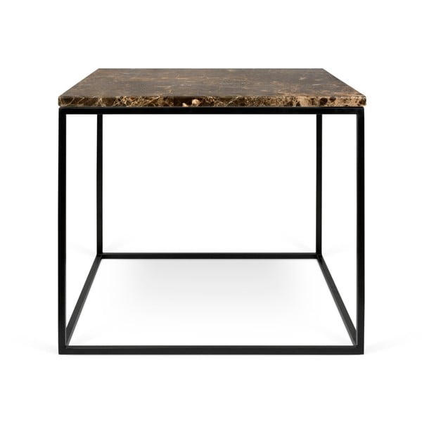 Stolić za kavu od smeđeg mramora s crnim nogama TemaHome Gleam, 50 x 50 cm