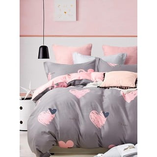 Ružičasta/smeđa posteljina za bračni krevet/za produženi krevet od renforce pamuka s uključenom plahtom/4-dijelna 200x220 cm Beloved – Mila Home