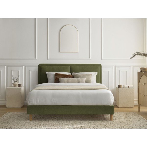 Zeleni podstavljeni tapecirani bračni krevet s podnicom 160x200 cm Mara – Bobochic Paris-image-4