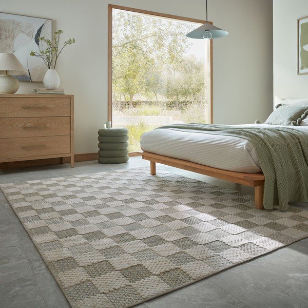 Zeleni periv tepih od mješavine pamuka 155x230 cm Muted Checkerboard – Flair Rugs-image-3