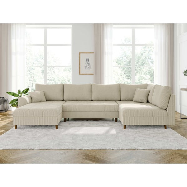 Krem kutna garnitura od samta (s lijevim kutom/u obliku slova "U") Ariella – Ropez-image-1