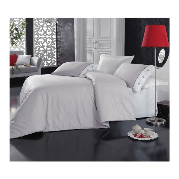 Siva posteljina s plahtama za bračni krevet Plain, 200 x 220 cm