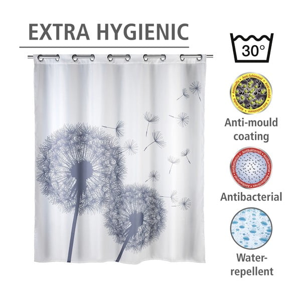 Bijela zavjesa za tuš ili kadu s površinskom obradom protiv stvaranja plijesni Wenko Dandelions, 180 x 200 cm-image-4