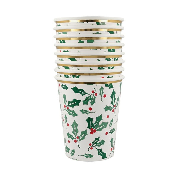 Papirnate jednokratne čaše u setu 8 kom Holly Pattern – Meri Meri-image-2