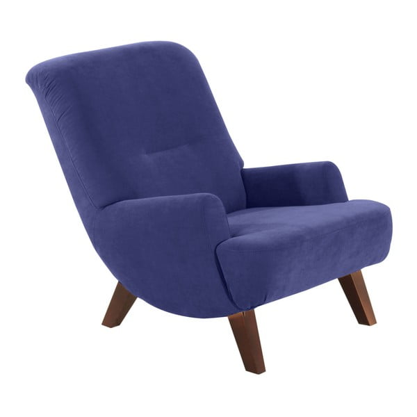 Plava fotelja s tamno smeđim nogama Max Winzer Brandford Velur