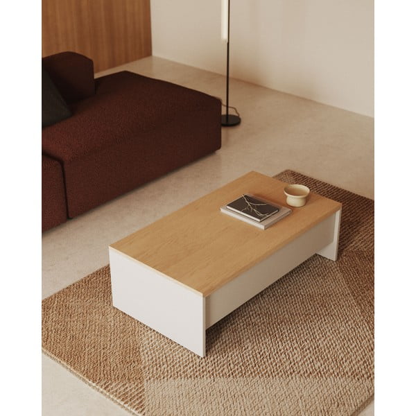 Bijeli/u prirodnoj boji stolić za kavu u dekoru hrasta 60x110 cm Abilen – Kave Home-image-1