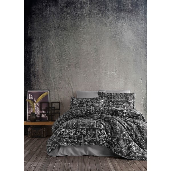 Crna pamučna satenska bračna posteljina Primacasa by Türkiz Routa, 220 x 240 cm
