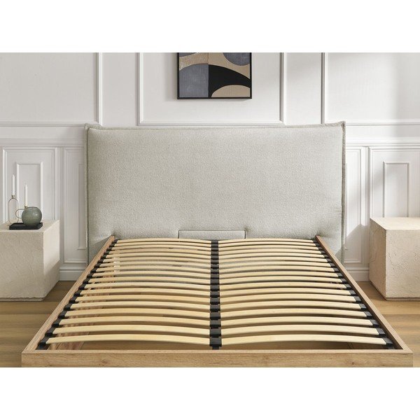 Krem podstavljeni tapecirani/od iverice bračni krevet s prostorom za odlaganje s podnicom 160x200 cm Charlie – Bobochic Paris-image-4
