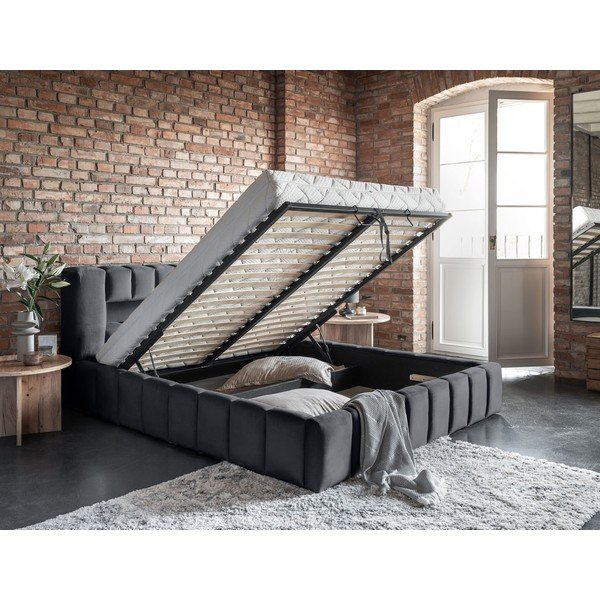 Sivi tapecirani bračni krevet s prostorom za odlaganje s podnicom 140x200 cm Lamica – ELTAP-image-4