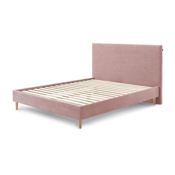 Ružičasti bračni krevet od baršuna Bobochic Paris Anja Light, 180 x 200 cm