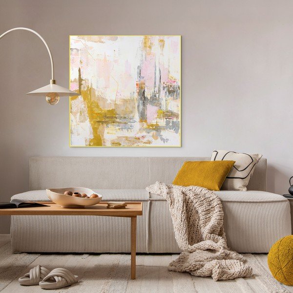 Tiskana/s ručno oslikanim elementima slika s okvirom/na platnu 102x102 cm New Age Yellow – Malerifabrikken-image-1