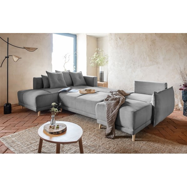 Siva sklopiva kutna garnitura od samta (s lijevim kutom/u obliku slova "U") Lazy Lukka – Miuform-image-1