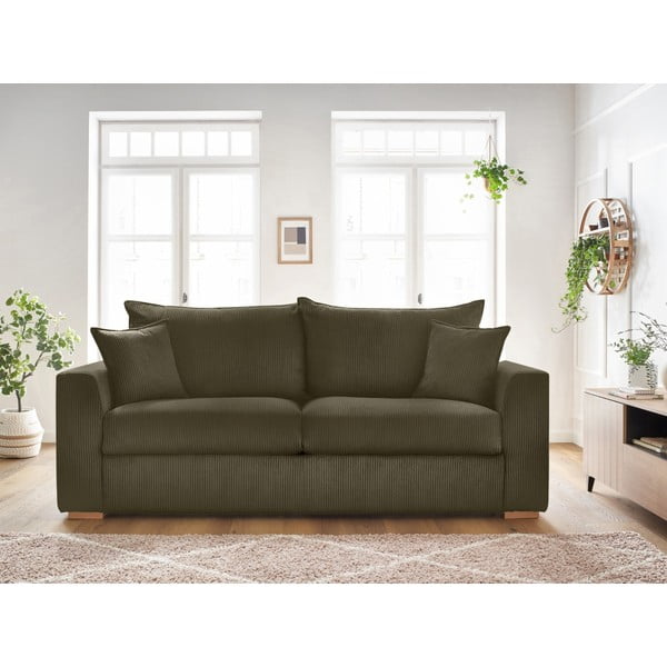 Zelena/smeđa sklopiva sofa od samta 225 cm Augustin – Bobochic Paris-image-1