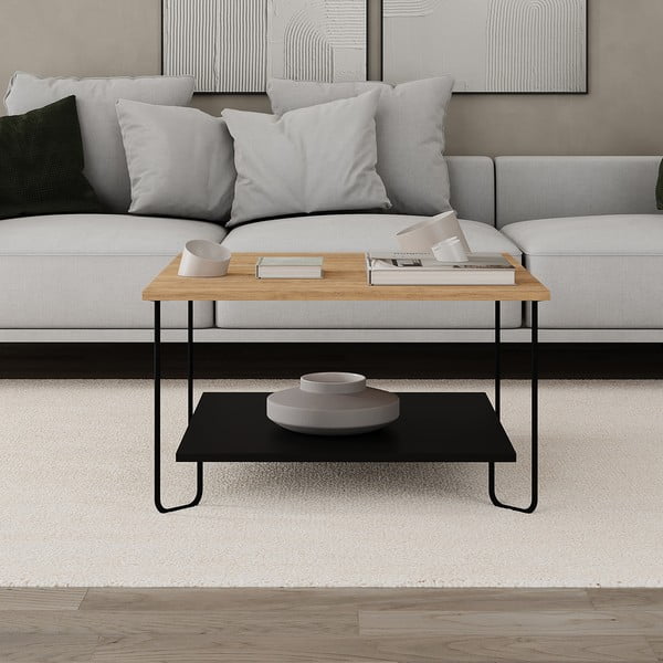 Crni/u prirodnoj boji stolić za kavu s pločom stola u dekoru hrasta 80x80 cm Tonka – Marckeric-image-4