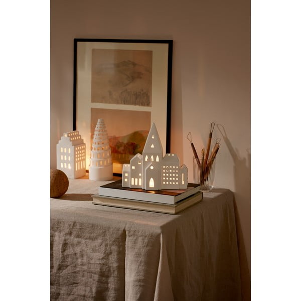Bijeli keramički svijećnjak Kähler Design Urbania Lighthouse City-image-4