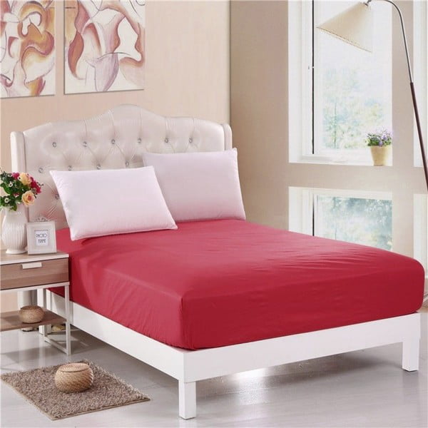 Crvena neelastična pamučna plahta za bračni krevet Purreo Muneco, 160 x 200 cm