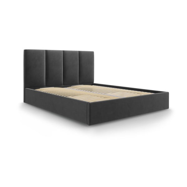 Bračni krevet od tamno sivog baršuna Mazzini Kreveti Juniper, 160 x 200 cm