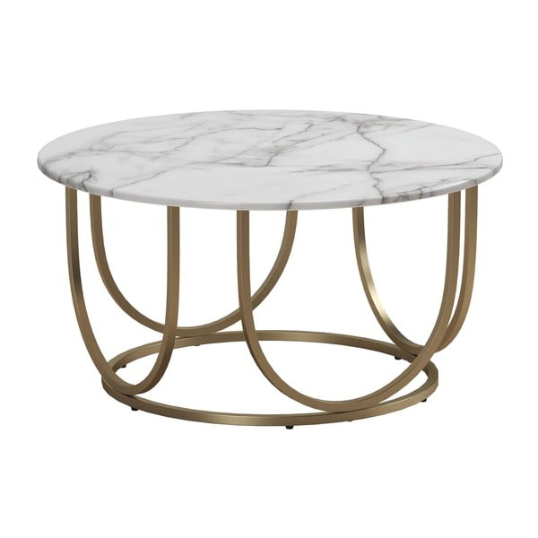 Bijeli/u zlatnoj boji okrugao stolić za kavu u mramornom dekoru ø 79 cm Gwyneth – CosmoLiving by Cosmopolitan-image-1