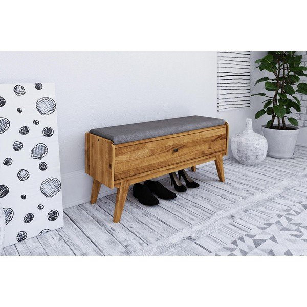 Hrastova klupa za odlaganje sa svjetlosivim sjedalom Retro - The Beds-image-1
