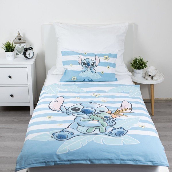 Svijetlo plava pamučna dječja posteljina za dječji krevetić 100x135 cm Lilo & Stitch "Tropical Hugs" – Jerry Fabrics-image-1