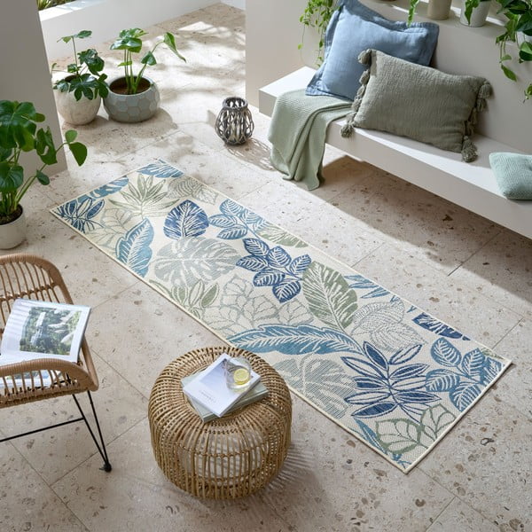 Zeleni/plavi unutarnji i vanjski tepih 80x230 cm Bella Leaf – Flair Rugs-image-1
