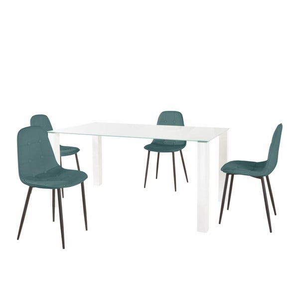 Set blagovaonskog stola i 4 tirkizne Støraa Dante stolice, dužina stola 160 cm