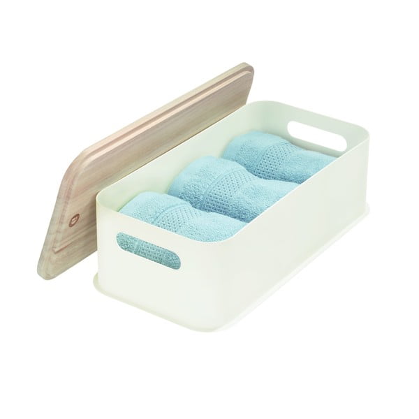 Bijela kutija za pohranu s poklopcem od drveta paulovnije iDesign Eco Handled, 21,3 x 43 cm-image-3