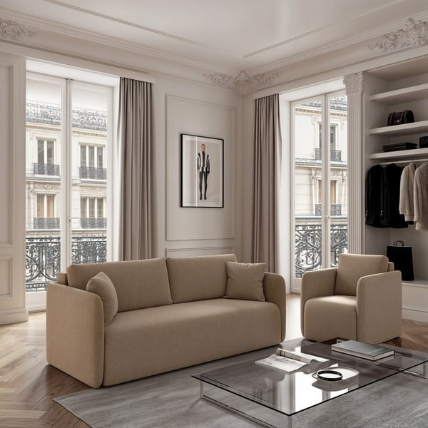 Svjetlo smeđa baršunasti sklopiva sofa 220 cm Chaum – Rodier-image-1