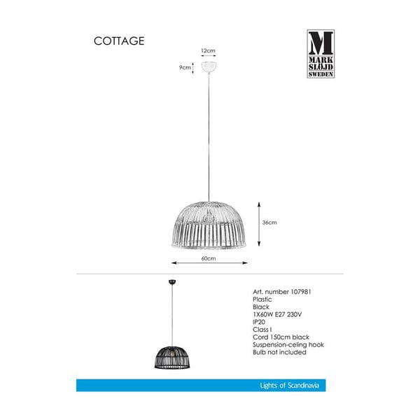 Crna viseća svjetiljka Markslöjd Cottage Pendant-image-2