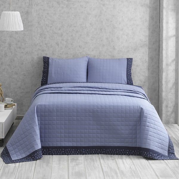 Plavi pokrivač za bračni krevet s jastučnicama Jolly, 240 x 250 cm