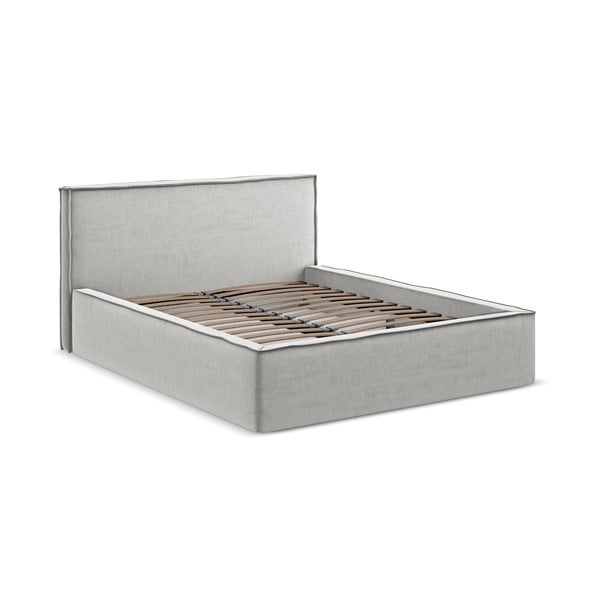 Svijetlo sivi tapecirani bračni krevet s prostorom za odlaganje s podnicom 180x200 cm Anani – Makamii