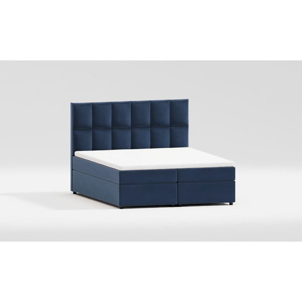 Tamno plavi tapecirani bračni krevet s prostorom za pohranu 180x200 cm Flip – Ropez