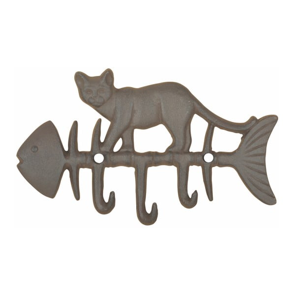 Zidna kukica od lijevanoj željeza s motivom ribe i mačke Esschert Design