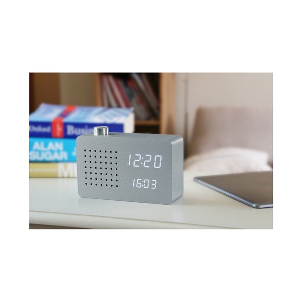 Siva budilica i radio s bijelim LED zaslonom Gingko Radio Click Clock-image-2