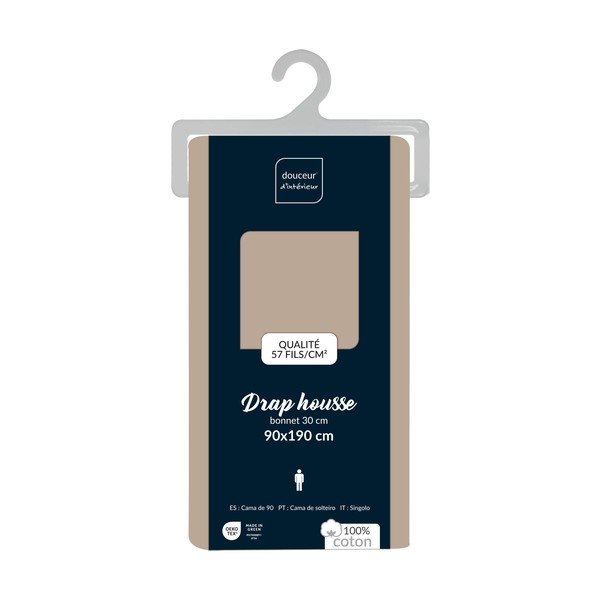 Bež pamučna plahta s gumom 90x190 cm Lina – douceur d'intérieur-image-2