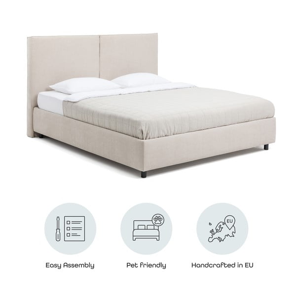 Bež tapecirani bračni krevet s podnicom i prostorom za odlaganje 180x200 cm Myra Bold – Bonami Selection-image-4