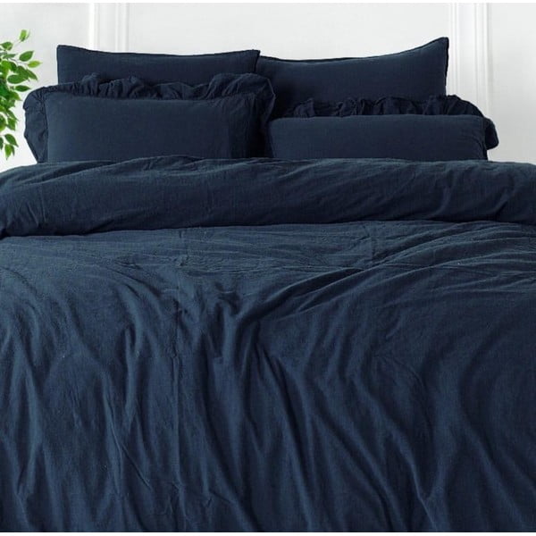 Tamno plava posteljina za bračni krevet/za produženi krevet od renforce pamuka 240x220 cm Ruffle Striped – Mila Home Luxury-image-2