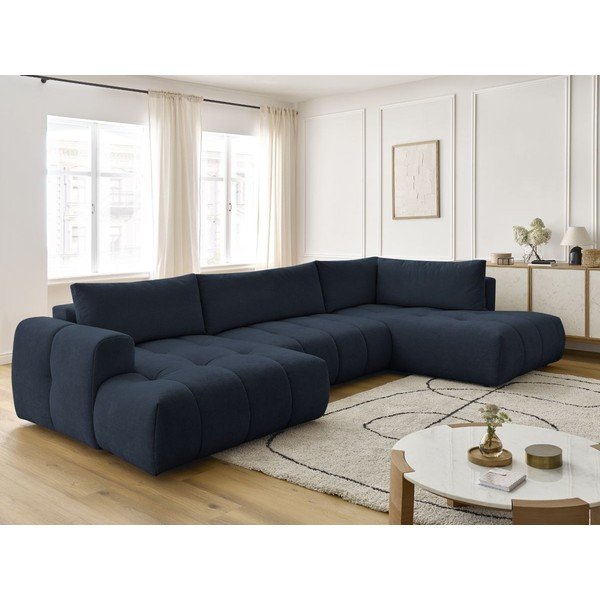 Tamno plava sklopiva/s prostorom za odlaganje kutna garnitura (s desnim kutom/u obliku slova "U") Fuji – Bobochic Paris-image-1