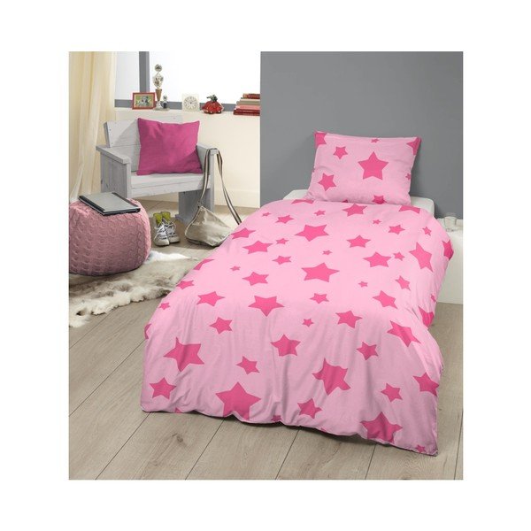 Roza dječja ružičasta pamučna posteljina za krevet za jednu osobu Dobro jutro Pink, 140 x 200 cm-image-1