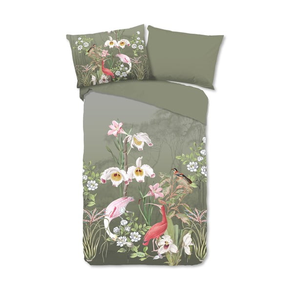 Zelena pamučna posteljina za krevet za jednu osobu 140x200 cm – Good Morning