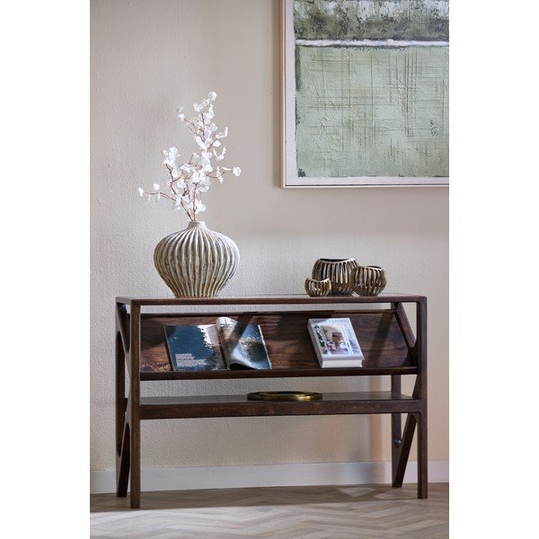 Pomoćni stol sa staklenom pločom stola u tamnoj prirodnoj boji 41x119 cm Yuki – Light & Living-image-1