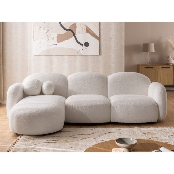 Krem kutna garnitura od bouclé tkanine (s lijevim kutom/s ležaljkom) Orbit – Ropez-image-1