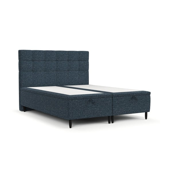 Tamno plavi tapecirani bračni krevet s prostorom za pohranu 180x200 cm Senses – Maison de Rêve